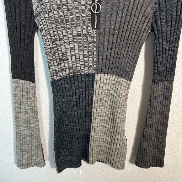 Sandro Paris Moria Sweater Size 1 US S Colorblock Rib Knit Zip Collar Pullover - Picture 5 of 9